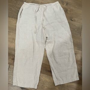 LL Bean 100% linen off white ankle length pants